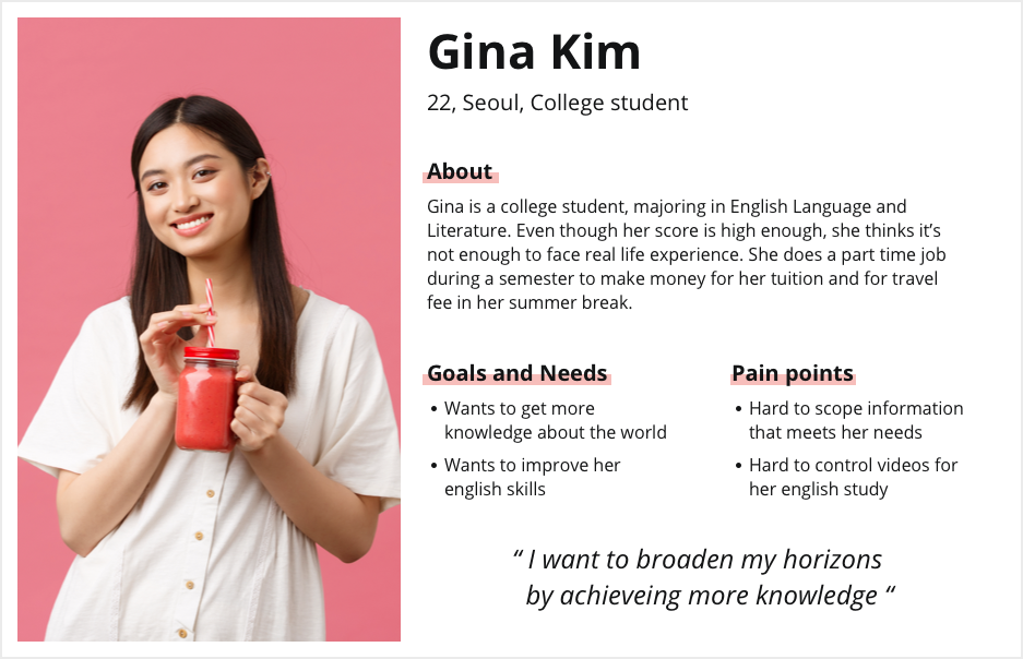 redesigned ted.com user persona - Gina