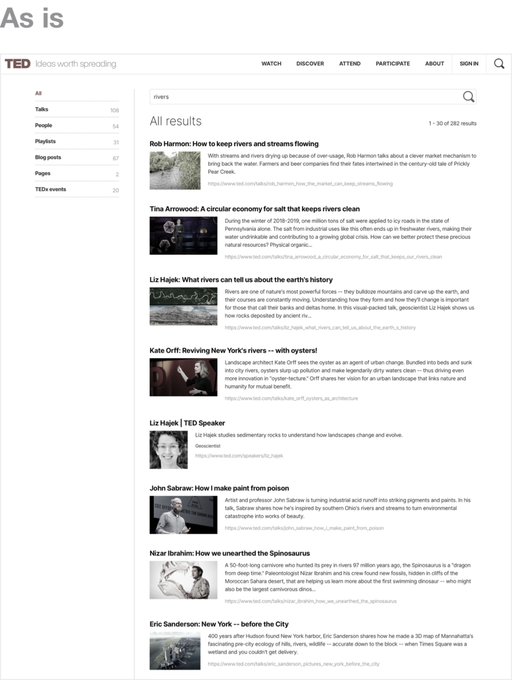 ted.com search result page before
